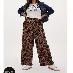 LEOPARD CREPE SELF TIE WIDE LEG PANT NWT